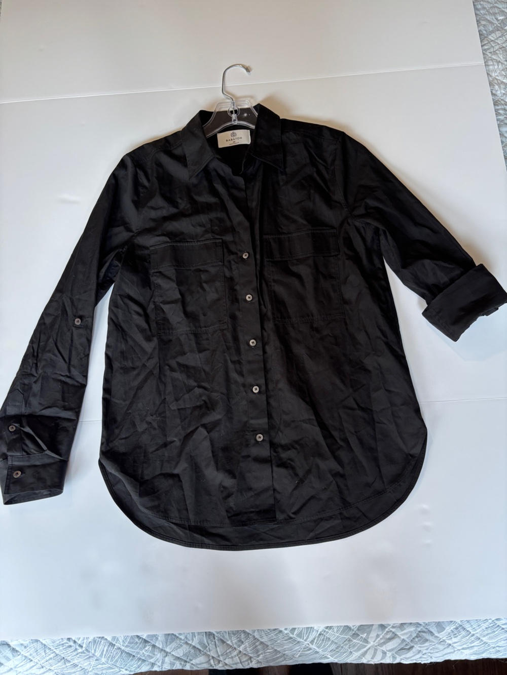 Babaton Aritzia Utility Poplin Black Roll Tab Button Down Shirt - Extra Small